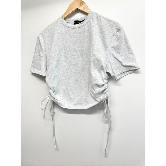 Lioness Drawstring Crop Top Size Small Light Gray Crewneck Short Sleeve Tee NEW - Picture 4 of 9